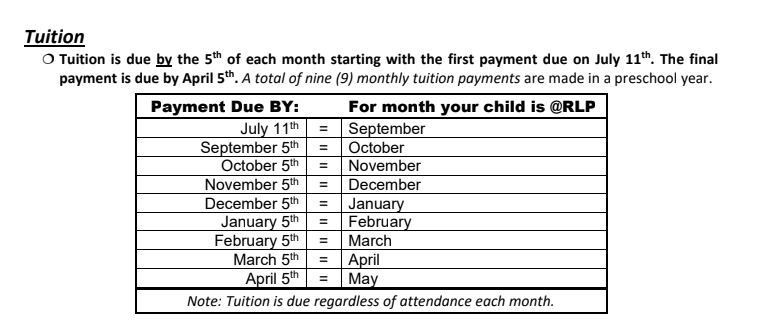 Tuition preschoo ltuition
